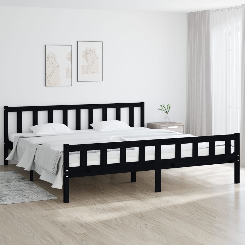 Bed Frame without Mattress Black Solid Wood 160x200 cm