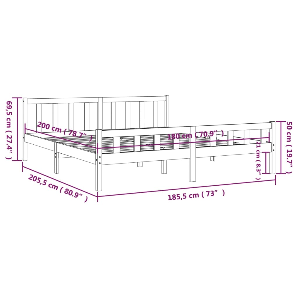 Bed Frame without Mattress Grey Solid Wood Super King