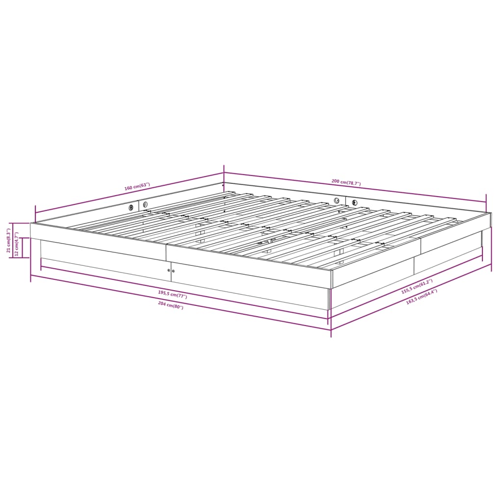 Bed Frame without Mattress White Solid Wood 160x200 cm