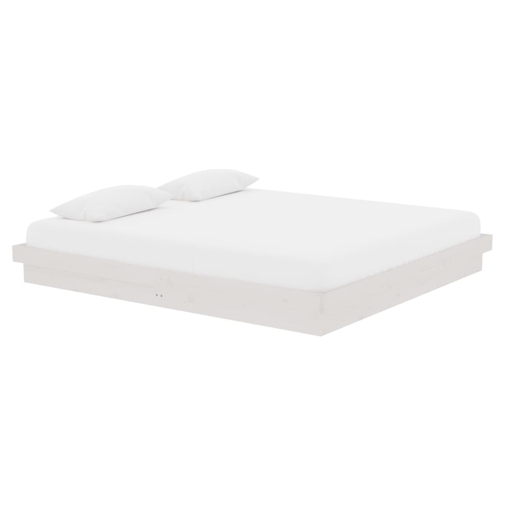 Bed Frame without Mattress White Solid Wood Super King