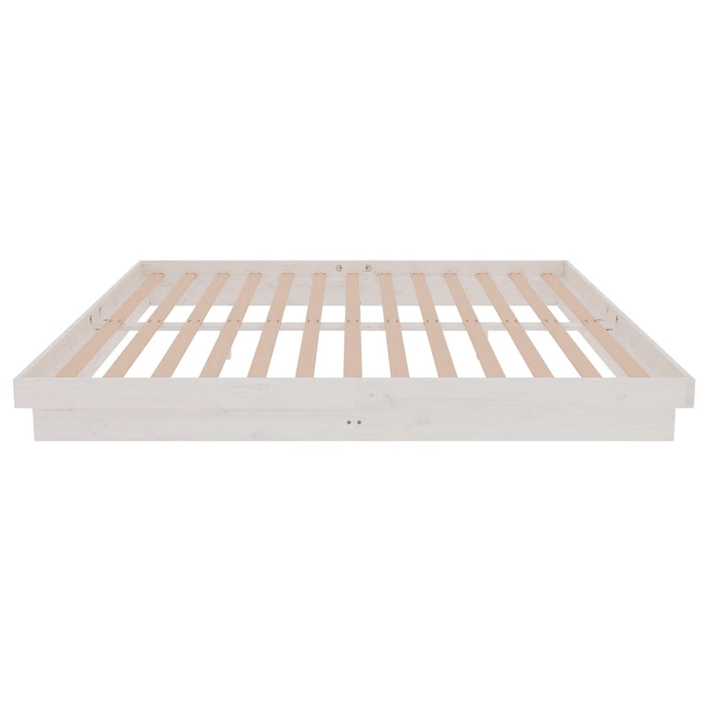 Bed Frame without Mattress White Solid Wood Super King