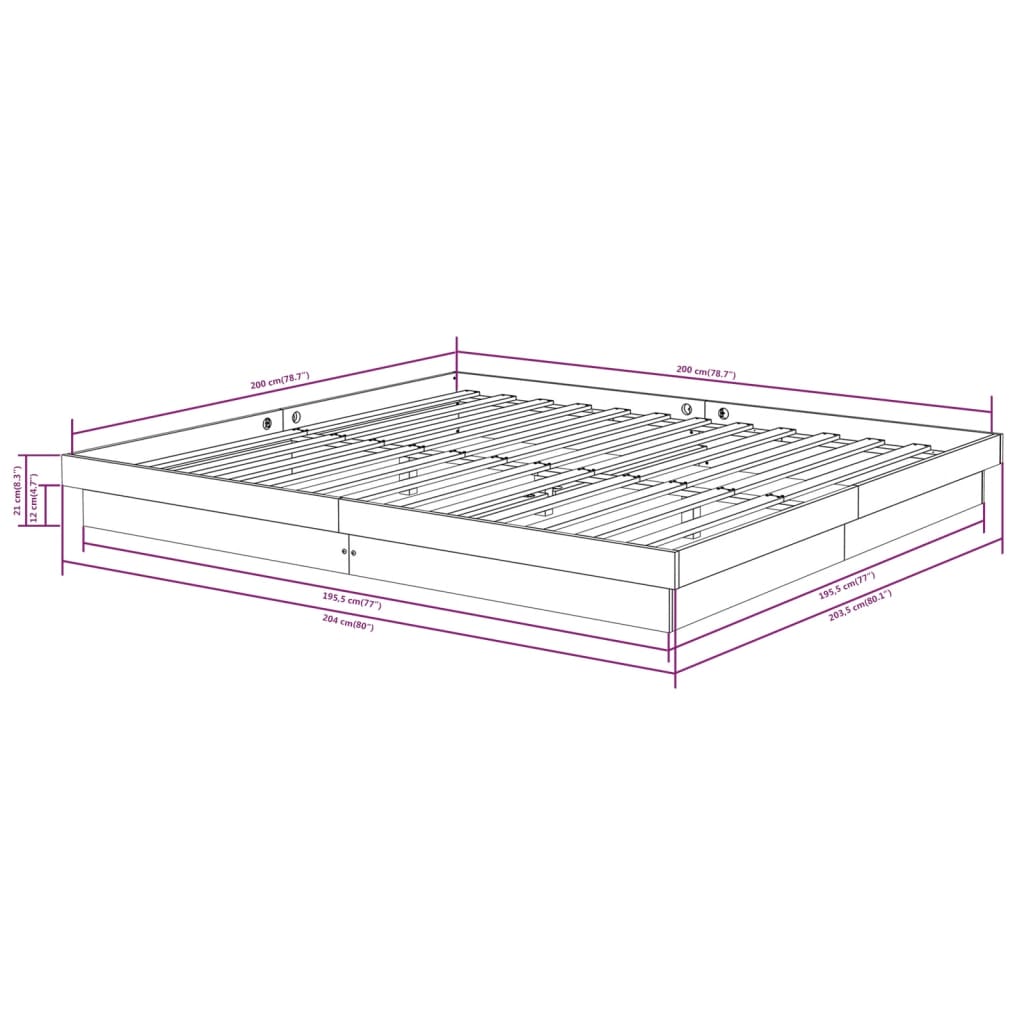 Bed Frame without Mattress White Solid Wood 200x200 cm