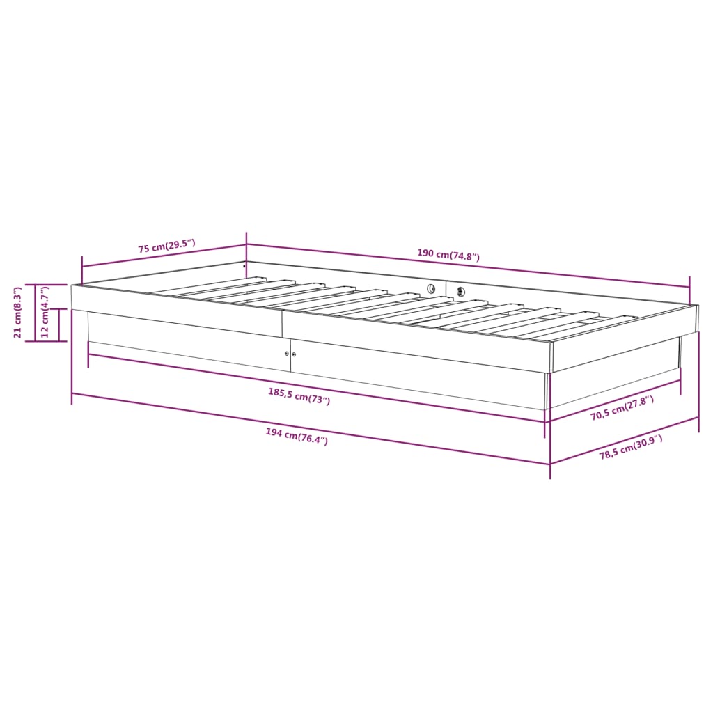 Bed Frame without Mattress Honey Brown Solid Wood Small Single