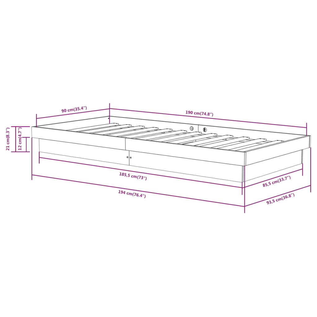 Bed Frame without Mattress Solid Wood Single