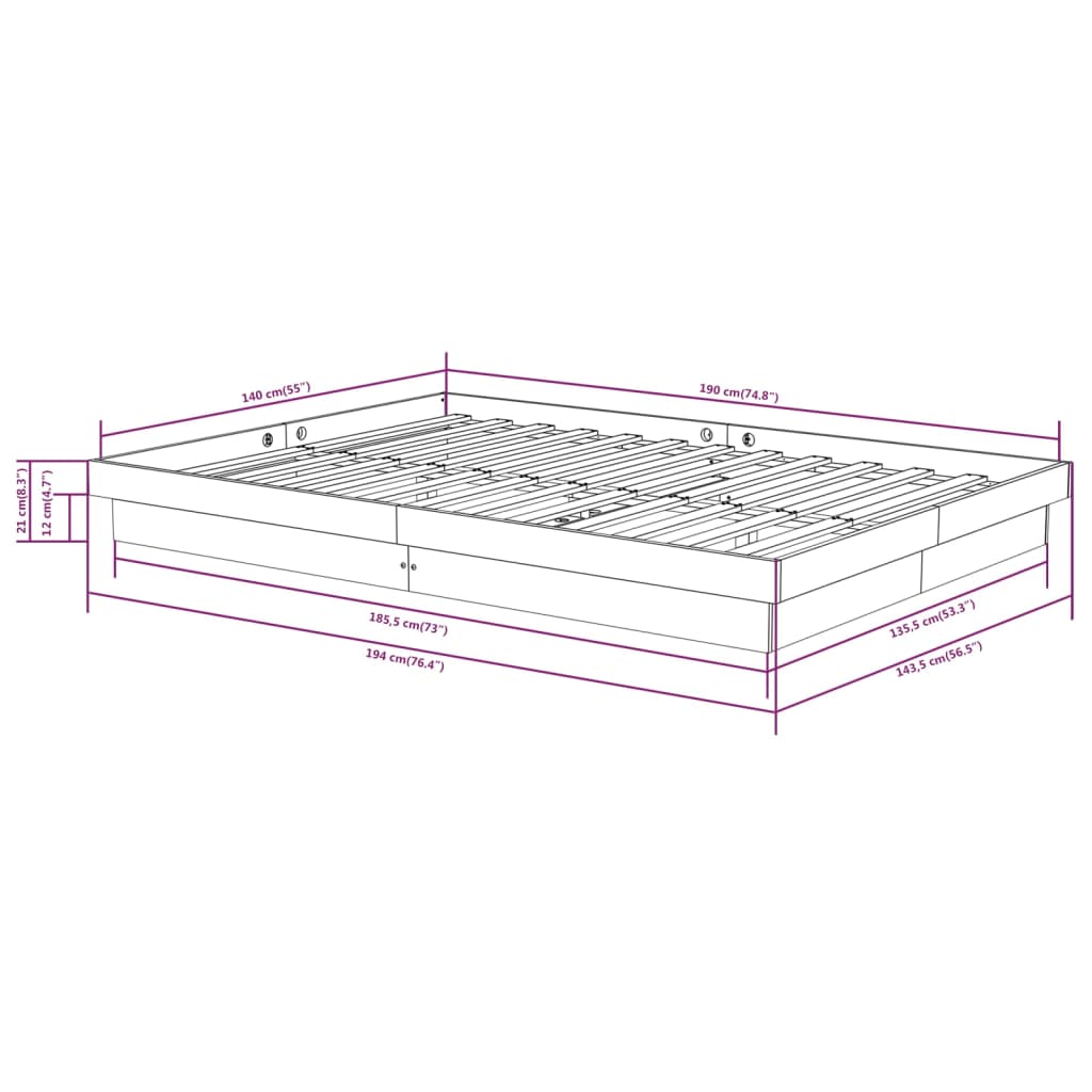 Bed Frame without Mattress Solid Wood 140x190 cm