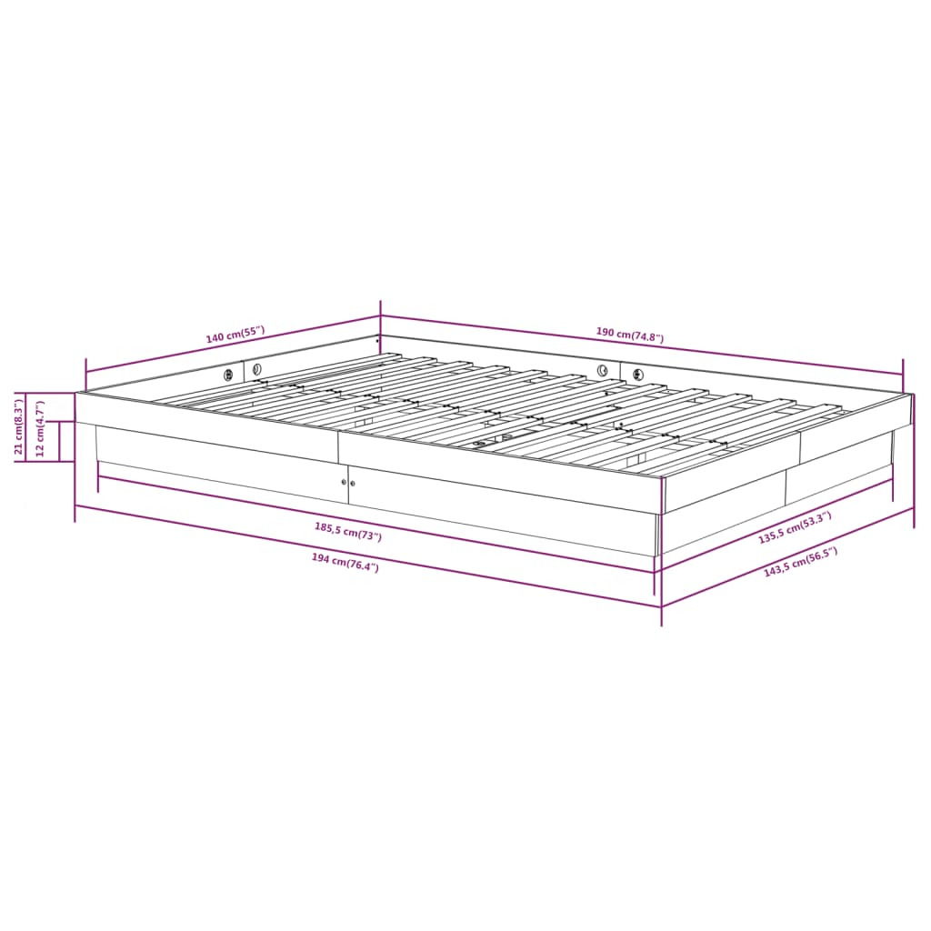 Bed Frame without Mattress White Solid Wood 140x190 cm