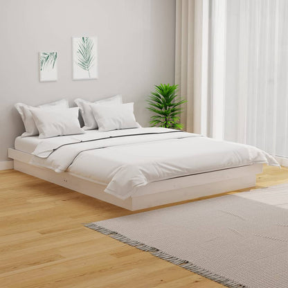 Bed Frame without Mattress White Solid Wood 140x190 cm