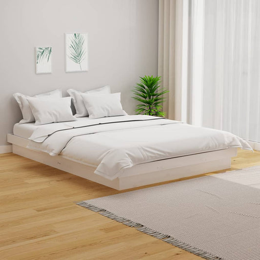Bed Frame without Mattress White Solid Wood 140x190 cm