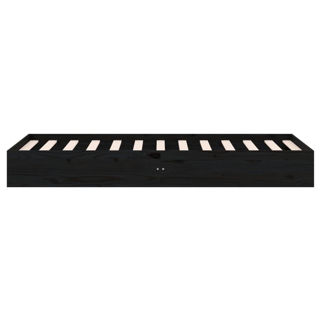 Bed Frame without Mattress Black Solid Wood 75x190 cm Small Single