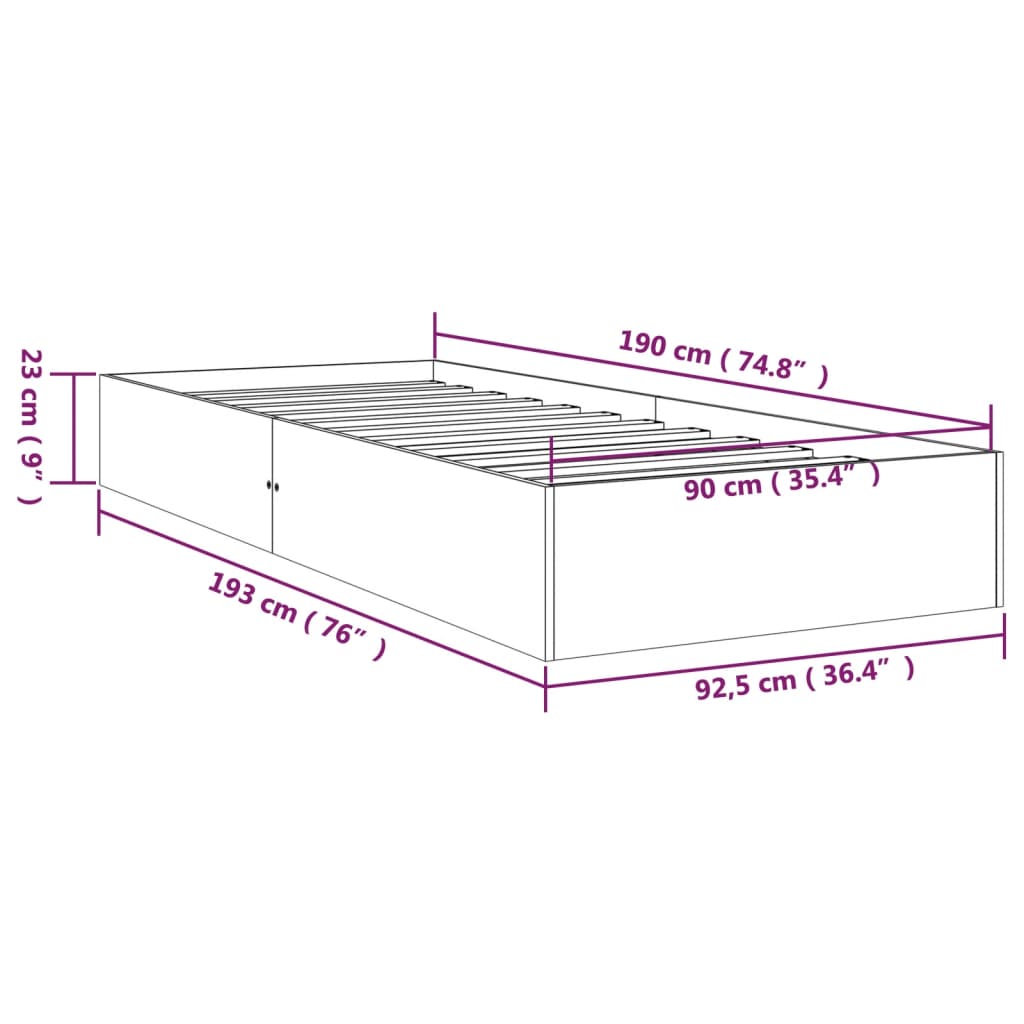 Bed Frame without Mattress Solid Wood 90x190 cm Single Single
