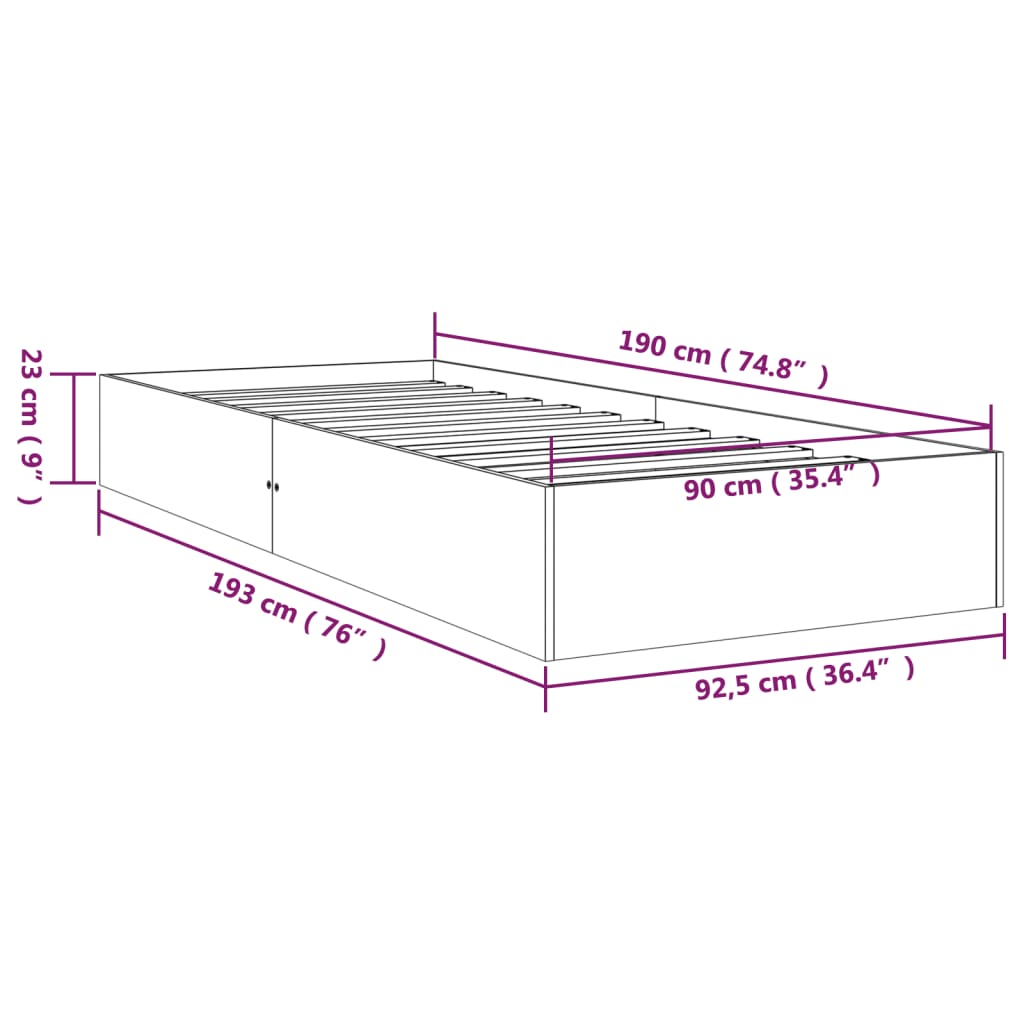Bed Frame without Mattress White Solid Wood 90x190 cm Single Single