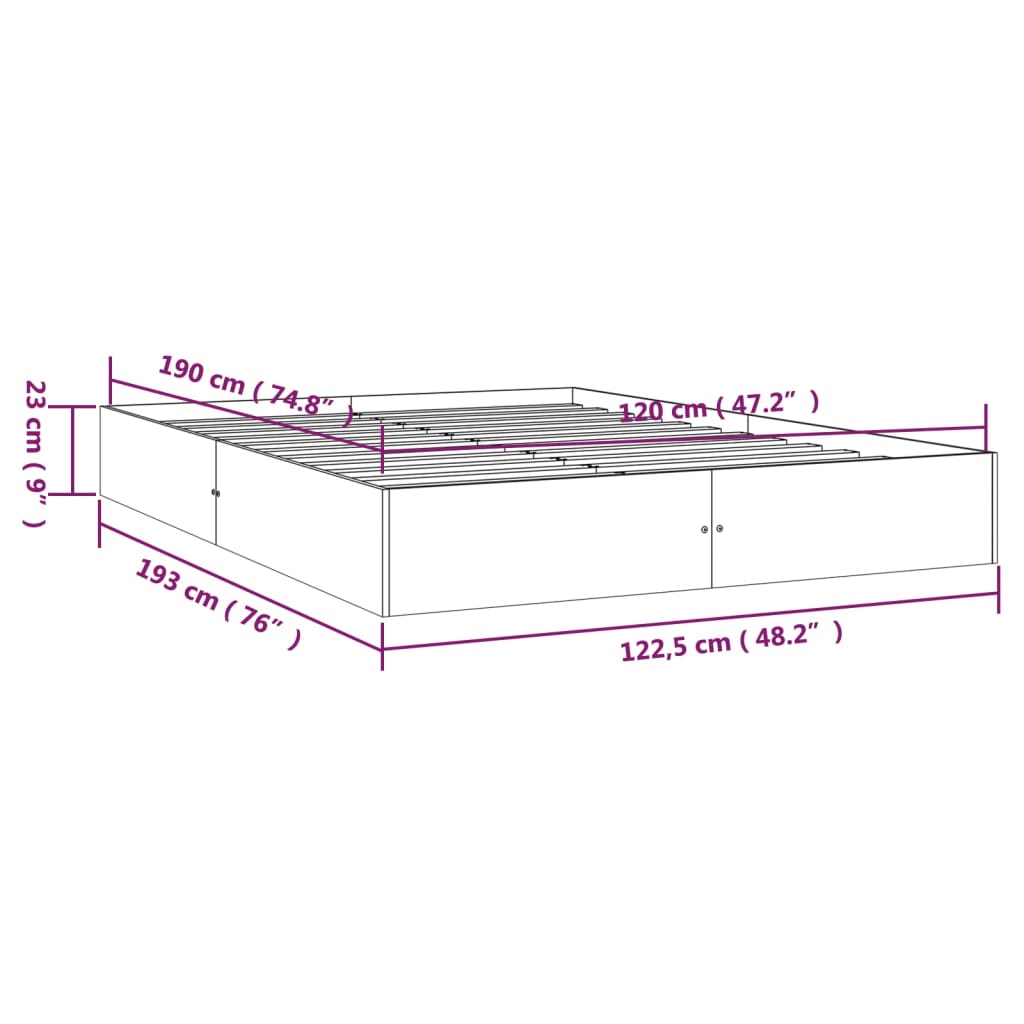 Bed Frame without Mattress White Solid Wood 120x190 cm Small Double