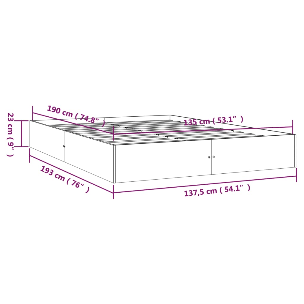 Bed Frame without Mattress White Solid Wood 135x190 cm Double Double