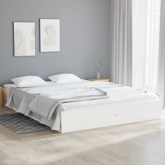 Bed Frame without Mattress White Solid Wood 135x190 cm Double Double