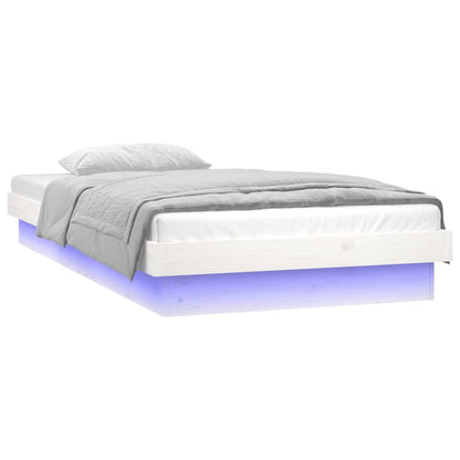 LED Bed Frame without Mattress White Small Single Solid Wood