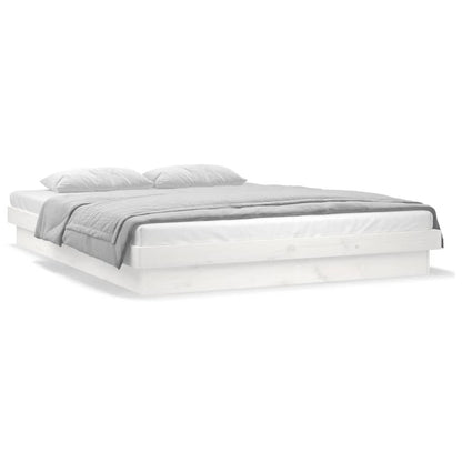 LED Bed Frame without Mattress White Double Solid Wood