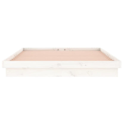 LED Bed Frame without Mattress White Double Solid Wood