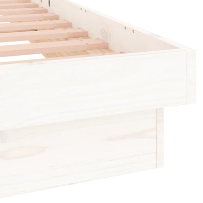 LED Bed Frame without Mattress White Double Solid Wood
