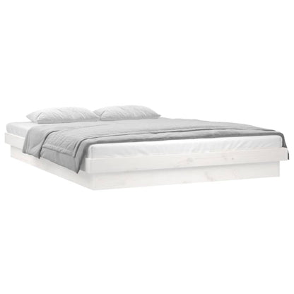 LED Bed Frame without Mattress White 140x190 cm Solid Wood