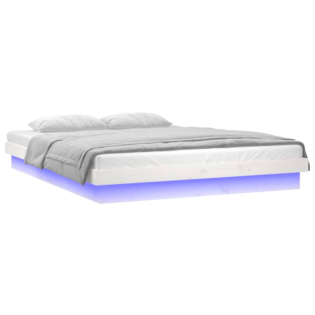 LED Bed Frame without Mattress White 140x190 cm Solid Wood