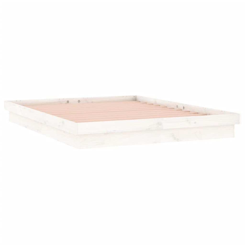LED Bed Frame without Mattress White 140x190 cm Solid Wood