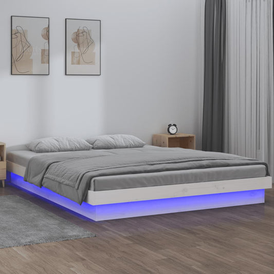 LED Bed Frame without Mattress White 140x190 cm Solid Wood