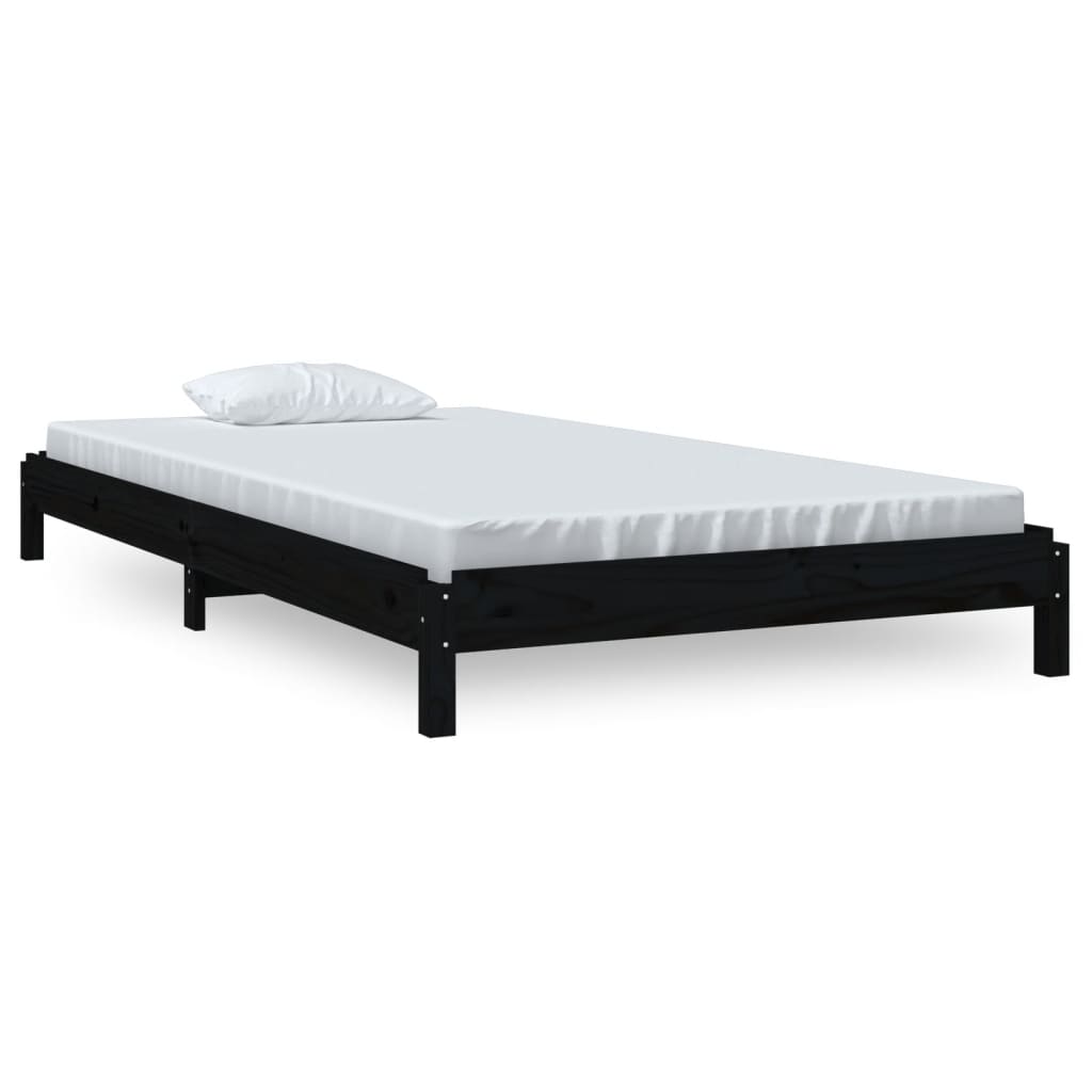 Stack Bed without Mattress Black 90x200 cm Solid Wood Pine