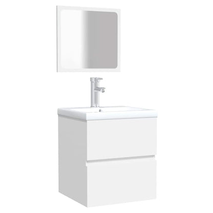 Bathroom Cabinet with Mirror White Engineered Wood