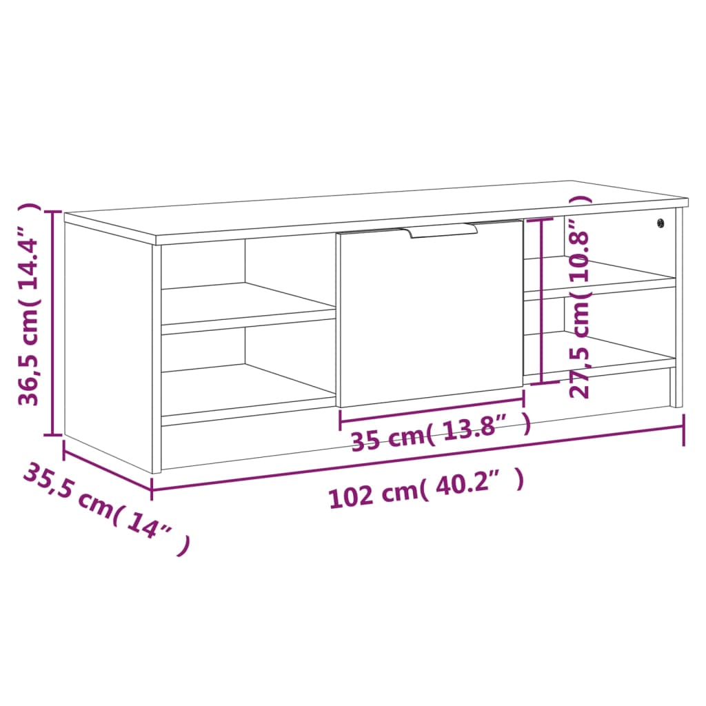 TV Cabinet Sonoma Oak 102x35.5x36.5 cm Engineered Wood