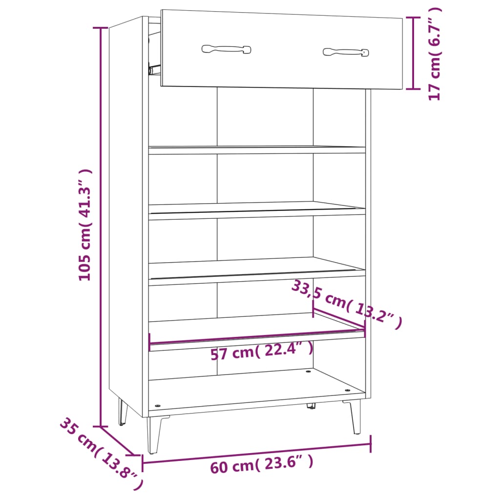 Shoe Cabinet Grey Sonoma 60x35x105 cm Engineered Wood