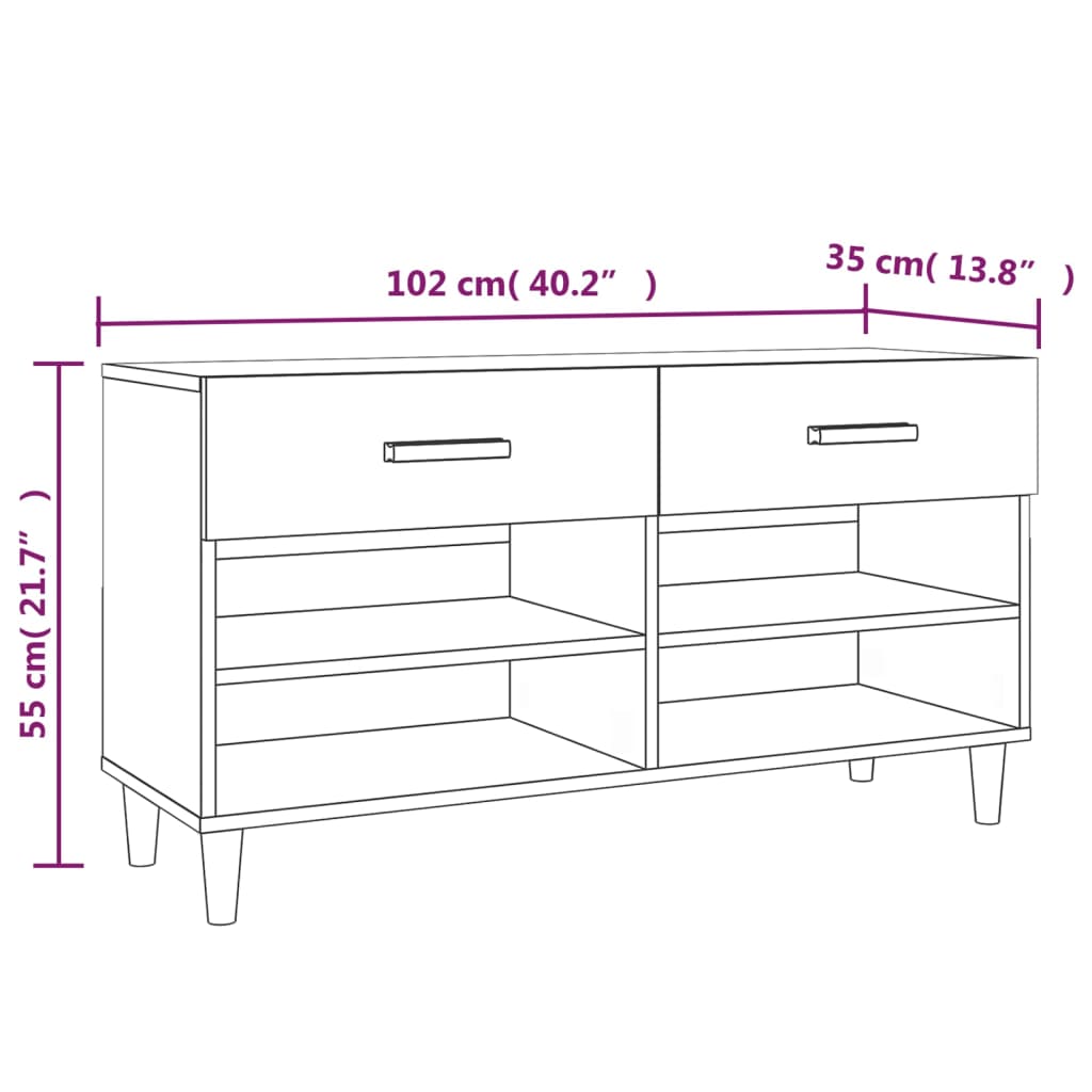 Shoe Cabinet Brown Oak 102x35x55 cm Engineered Wood