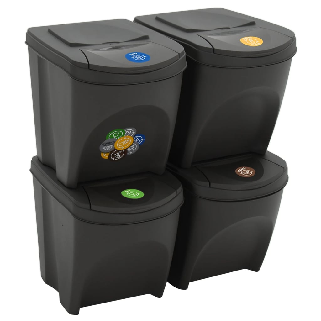 Stackable Garbage Bin Boxes 4 pcs Grey 100 L Polypropylene