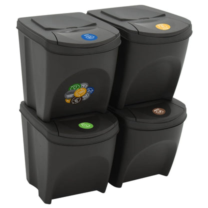 Stackable Garbage Bin Boxes 4 pcs Grey 100 L Polypropylene