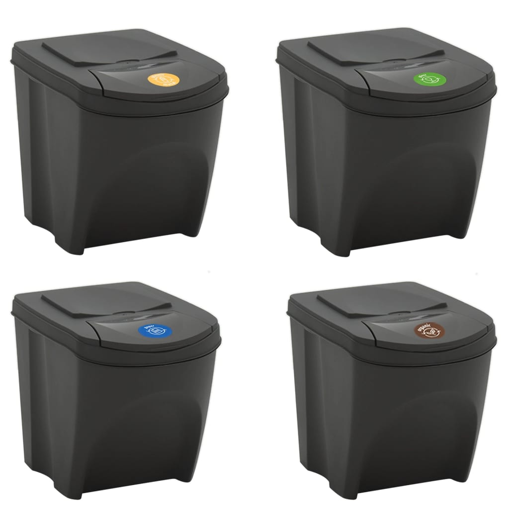 Stackable Garbage Bin Boxes 4 pcs Grey 100 L Polypropylene