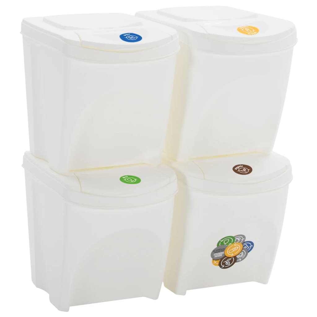 Stackable Garbage Bin Boxes 4 pcs White 100 L Polypropylene