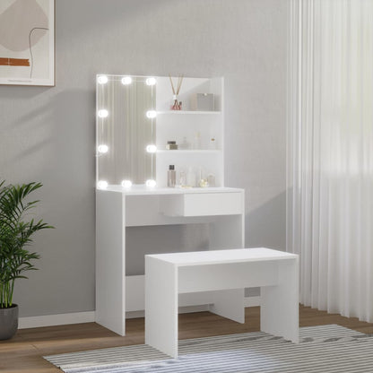 Dressing Table Set with LED White Engineered Wood