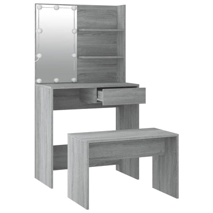 Dressing Table Set with LED Grey Sonoma Engineered Wood