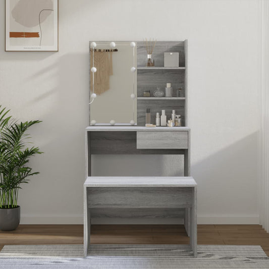 Dressing Table Set with LED Grey Sonoma Engineered Wood