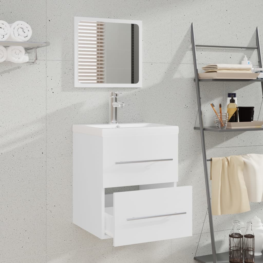 Sink Cabinet with Built-in Basin White Engineered Wood