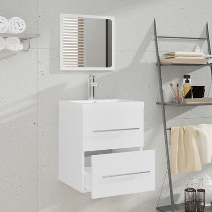 Sink Cabinet with Built-in Basin White Engineered Wood