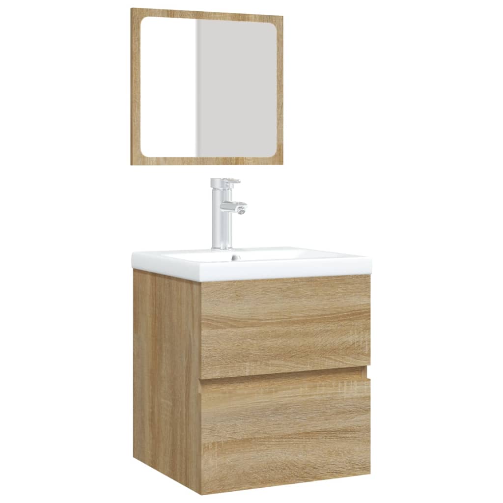 Bathroom Sink Cabinet with Basin and Mirror Sonoma Oak