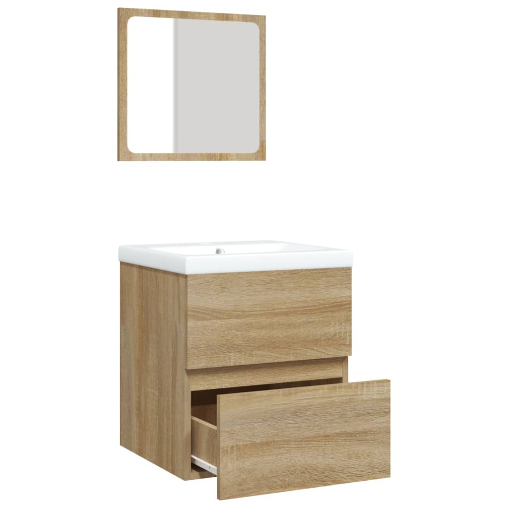Bathroom Sink Cabinet with Basin and Mirror Sonoma Oak