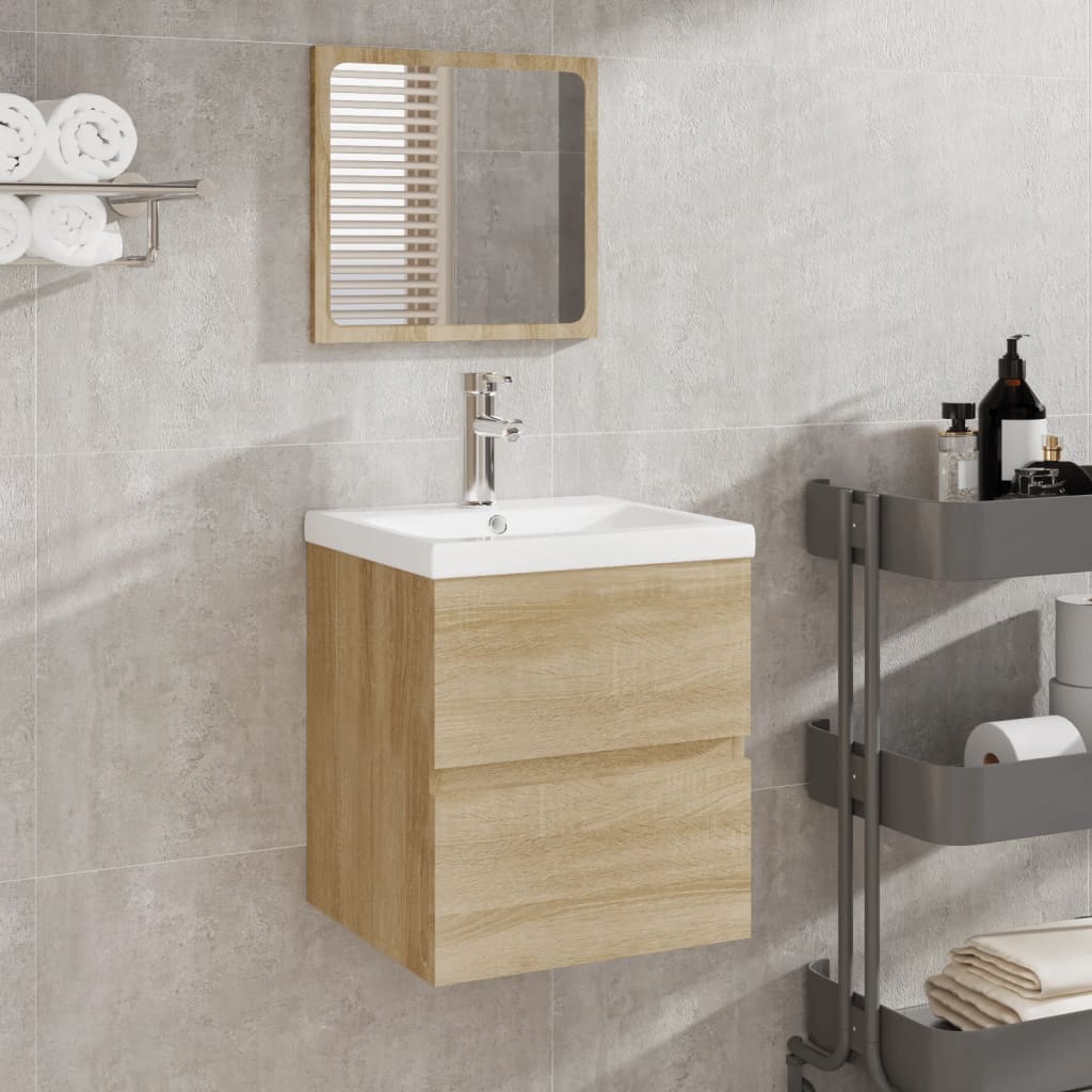 Bathroom Sink Cabinet with Basin and Mirror Sonoma Oak