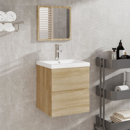 Bathroom Sink Cabinet with Basin and Mirror Sonoma Oak