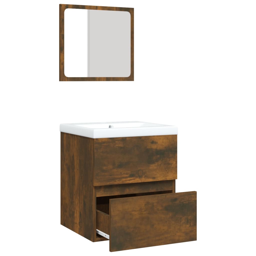 Bathroom Sink Cabinet with Basin and Mirror Smoked Oak