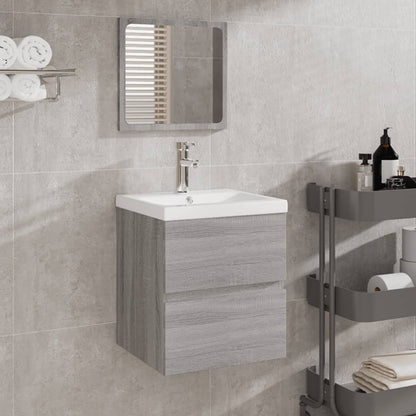 Bathroom Sink Cabinet with Basin and Mirror Grey Sonoma