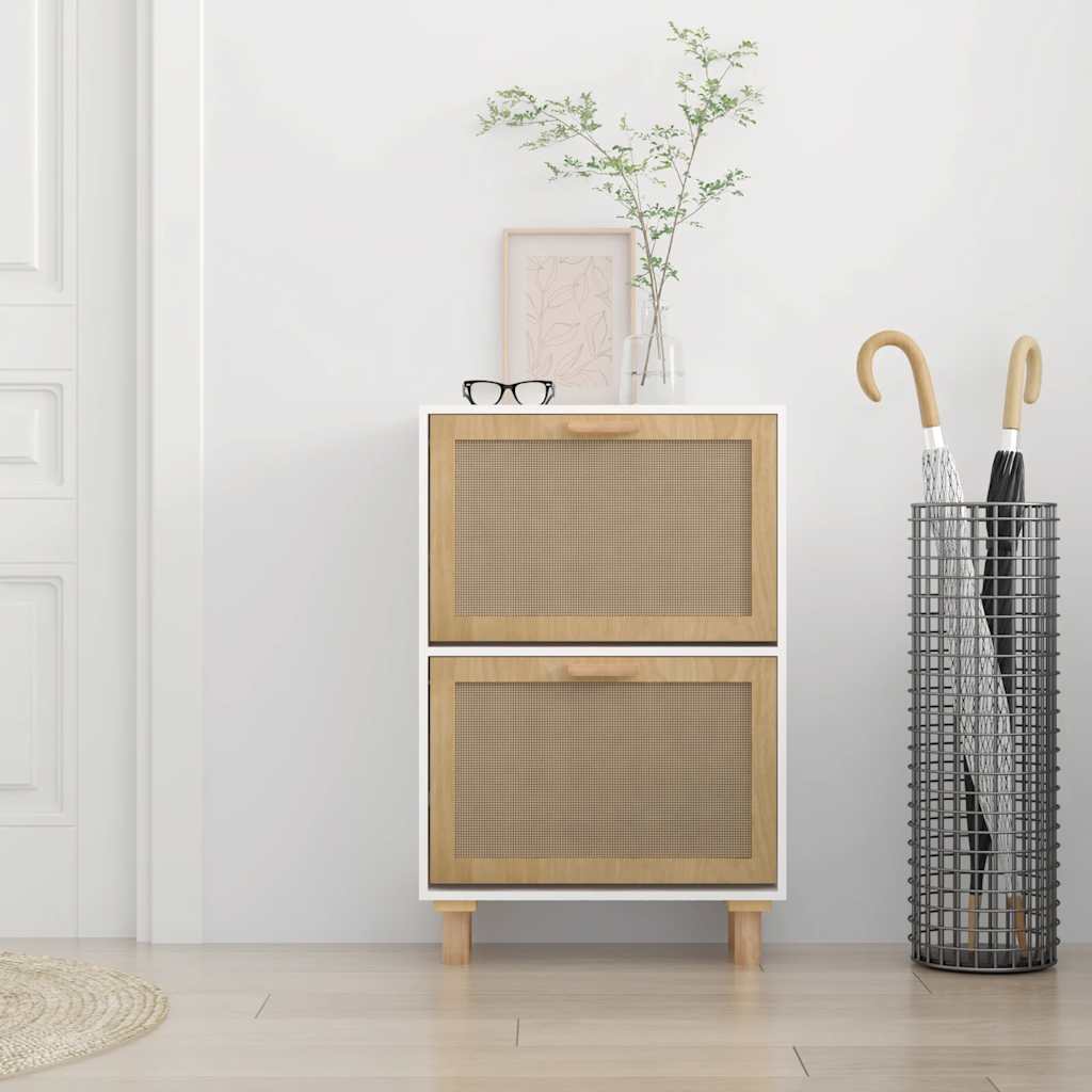 Shoe Cabinet White 52x25x80 cm Engineered Wood&Natural Rattan