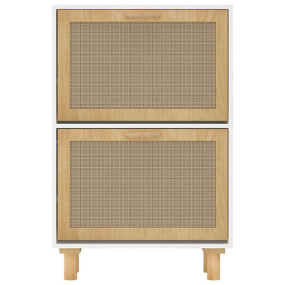 Shoe Cabinet White 52x25x80 cm Engineered Wood&Natural Rattan