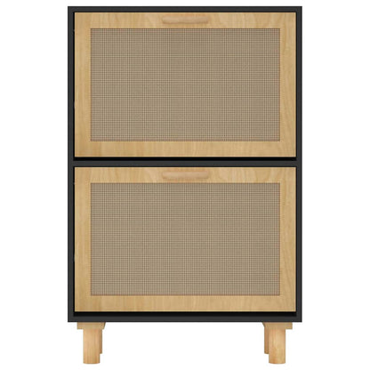 Shoe Cabinet Black 52x25x80 cm Engineered Wood&Natural Rattan