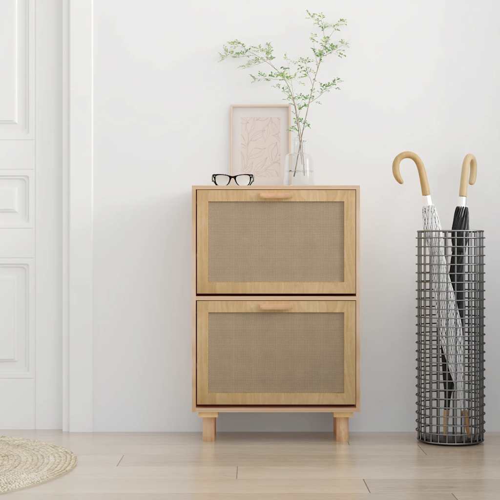 Shoe Cabinet Brown 52x25x80 cm Engineered Wood&Natural Rattan